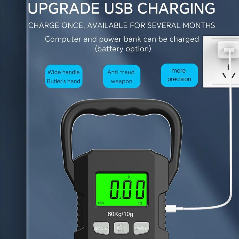 60kg/10g Electronic Portable Scale Rechargeable Digital Hanging Scale Anti Shake High Precision Multi-Purpose Weighing Tool