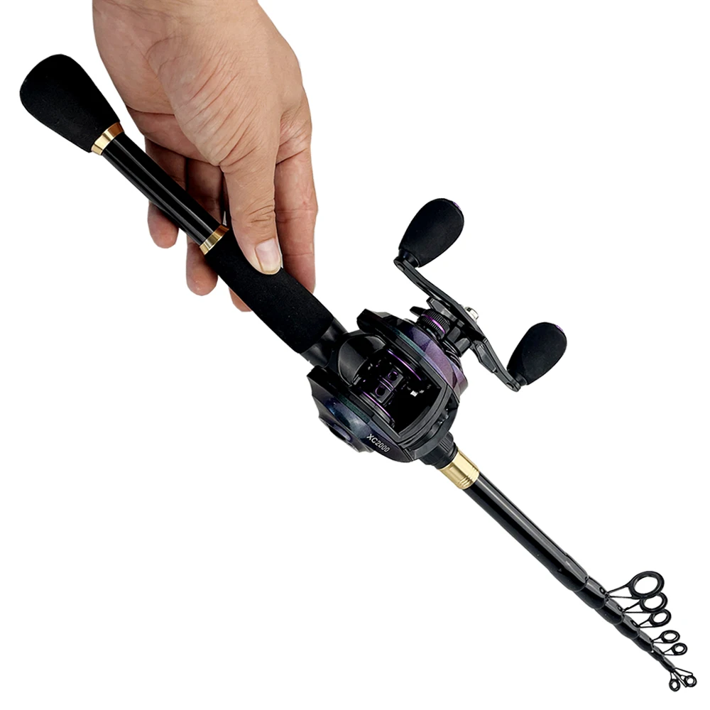 New Telescopic Combo 1.6m-2.4M Carbon Fiber Spinning/Casting Rod with Left  / Right Handle Baitcasting Fishing Reel Kit