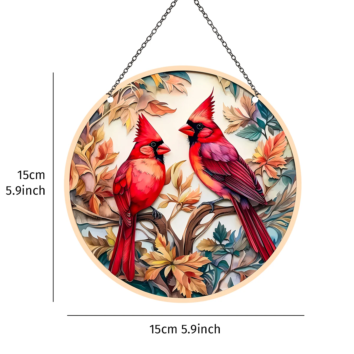 1PC, round red bird window sunshade, high-density acrylic material hanging decoration, home decoration, garden decoration