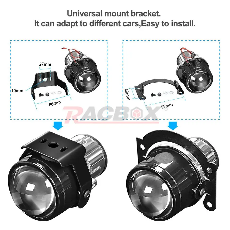 2.5 inch H11 HID Fog Light Bi-xenon PTF Lens High Low Beam Fog Lamp Metal Projec