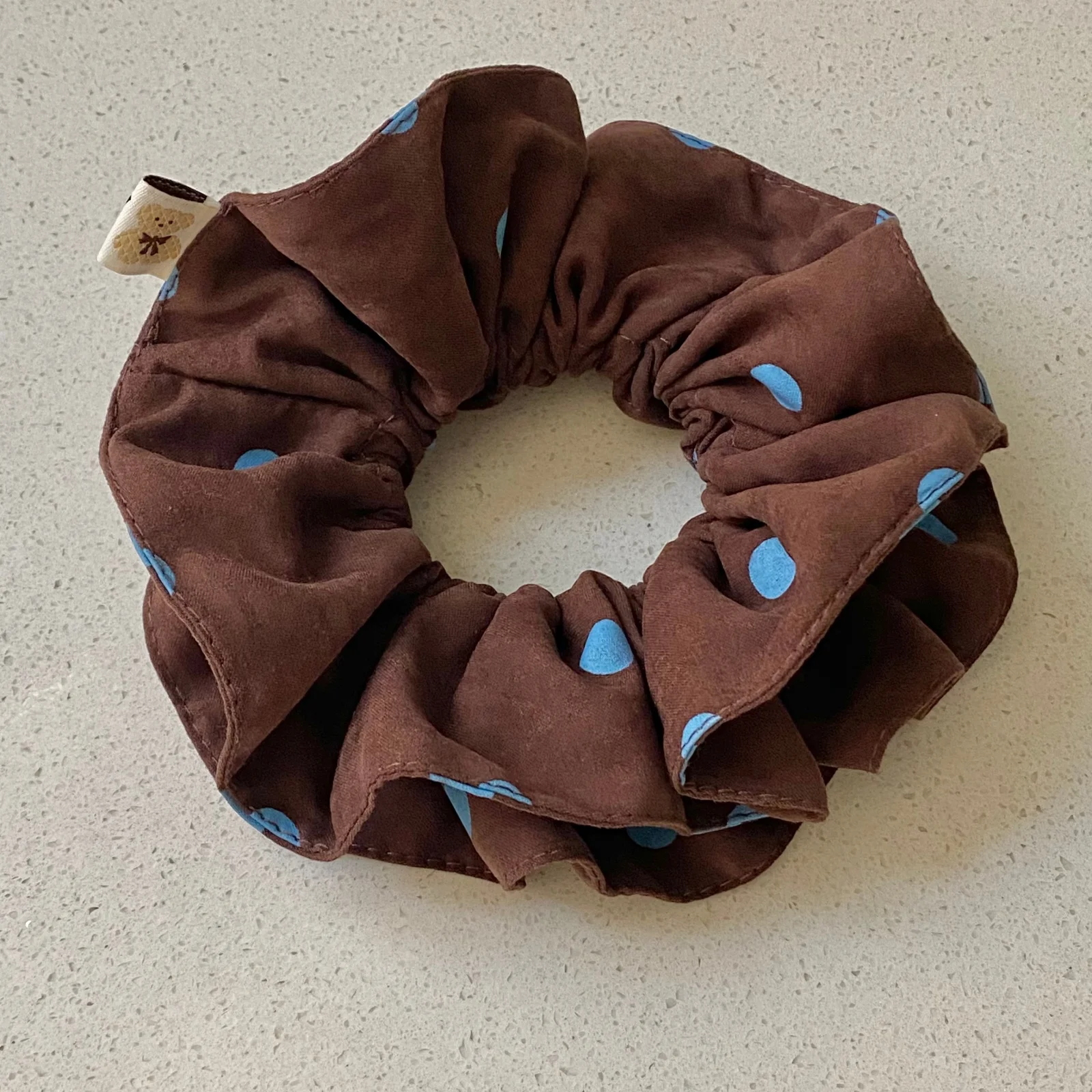 2PCS Polka Dot Headband Scrunchie Set, Brown Blue Retro Padded Headband & Ruffled Hair Scrunchy For Women Girls Vintage Hair