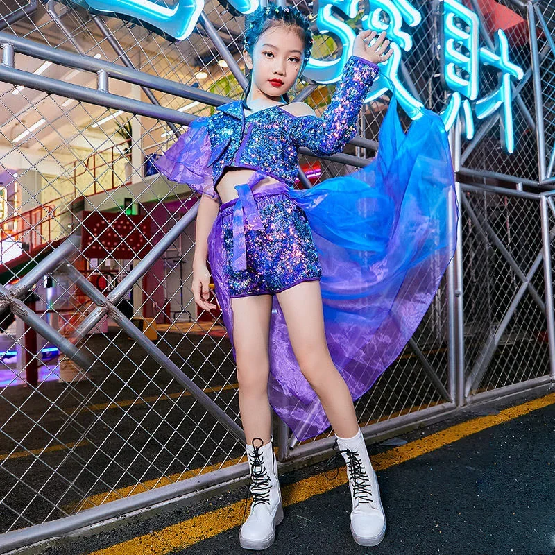 Hip-hop Girls\' Dance Performance Clothing Holographic Fashion Runway Fashion Clothing for Girls, Children\'s Jazz Dance Clothing