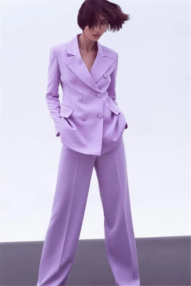 Pink Women Bussiness Suit Jacket Pants One Button Notched Lapel Slim Lady Blazer Coat Trouser Set Office Female Clothing