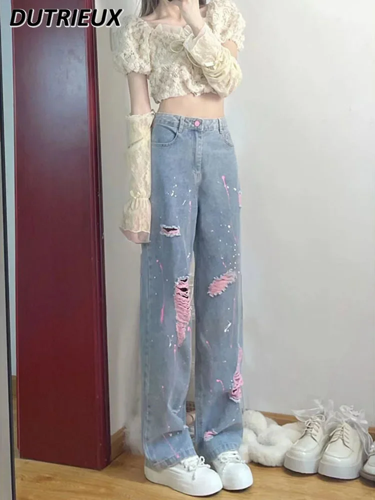 high-waist-retro-design-wide-leg-denim-pants-spring-summer-2024-new-sweet-hot-girl-ripped-straight-baggy-jeans-for-women