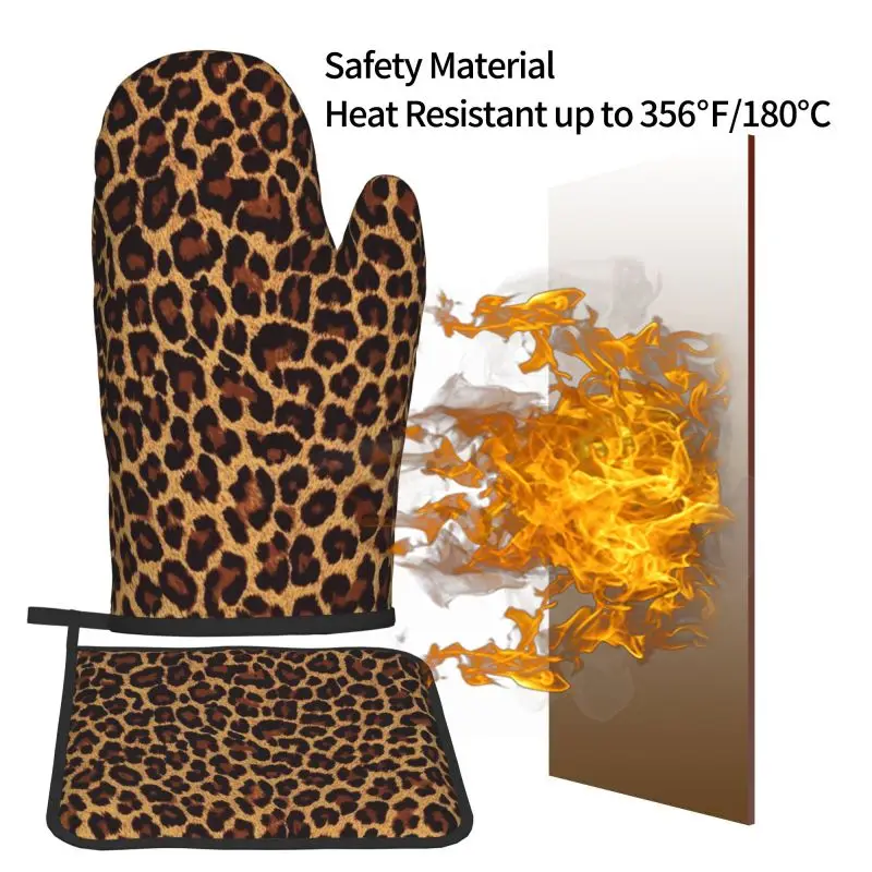 Cool Cheetah Leopard Oven Mitts and Pot Holders Heat Resistant Oven Gloves Safe Cooking Baking Grilling Customizable Patterns