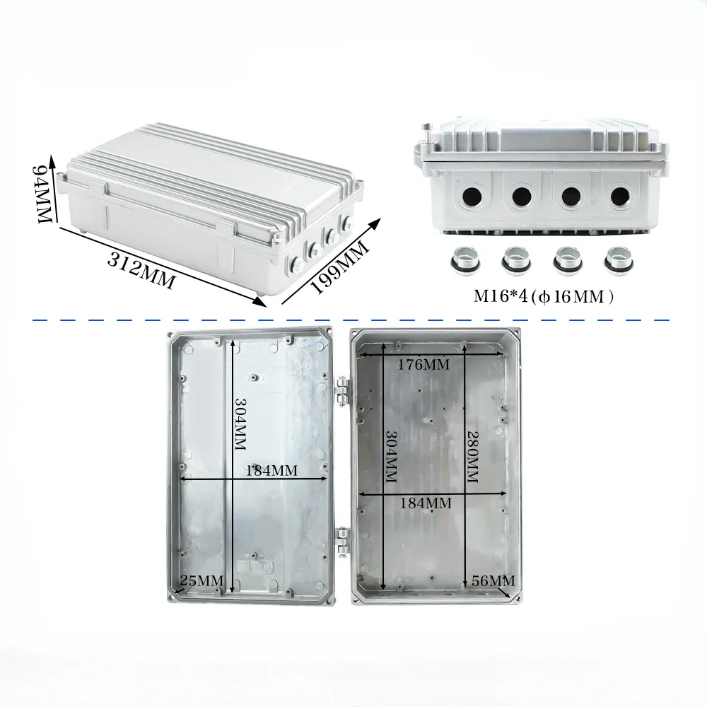 Outdoor Project Box Instrument Device Housing Die Cast Waterproof Aluminum Case Signal Booster Enclosure Amplifier 304x184x78mm