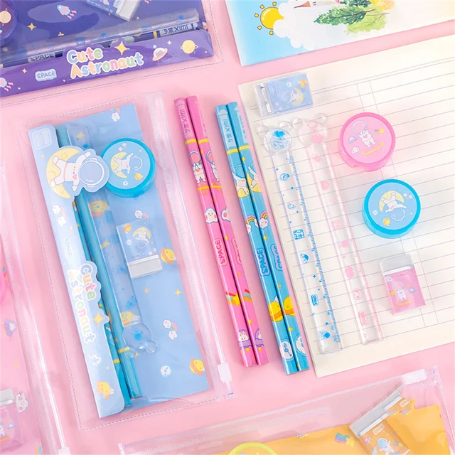 Astronaut Stationery Set 5 in 1 Children's Stationery Small Gift Pencil Eraser Pencil Sharpener Ruler Set Cute Stationery Bag 3