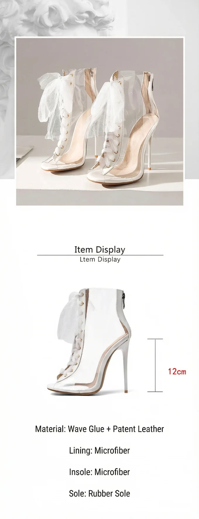 Transparente Rote, Schwarze und Weiße Spitze Peeptoe-Stiefeletten für Damen, Elegant und Sexy für Partys, 12cm Stilettoabsatz, 2026 Frühling/Sommer Neuestes Modell, Größen 45, 46, 47, Übergröße, Modisches Accessoire, Sandalen in Rot, Schwarz, Weiß, Schleifendesign, Reißverschluss, Designer-Stil – Detail 27