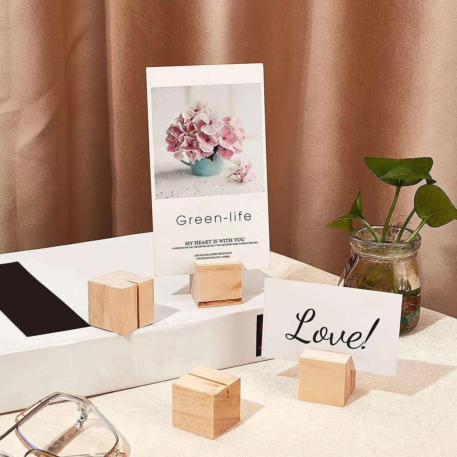 Wooden Name Card Holder 20Pcs Wooden Table Number Stands Solid Wood Place Card Holders For Name Tags Pictures Postcards