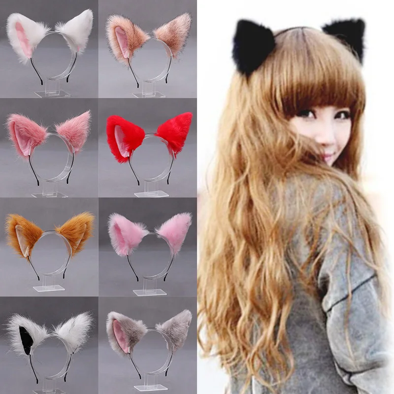 Furry Animal Cat Fox Ear Hair Hoops Party Cosplay Fur Hairband Girls Fashion Halloween Anime Headbands Headwear Hair Accessories