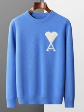  100% Wool Sweater Men's Loose O-neck Pullover Top Autumn and Winter Thickened Casual Embroidery Knitted Cashmere Sweater Warm 