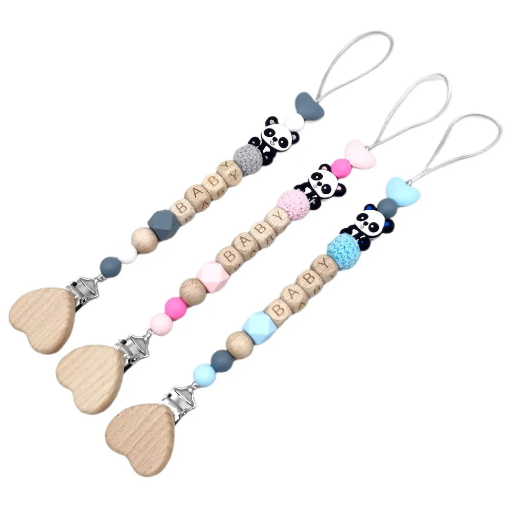 Wooden Personalized Baby Pacifier Chain Cute Animal Design Pacifier Clip for Babies - Safe Teether Holder