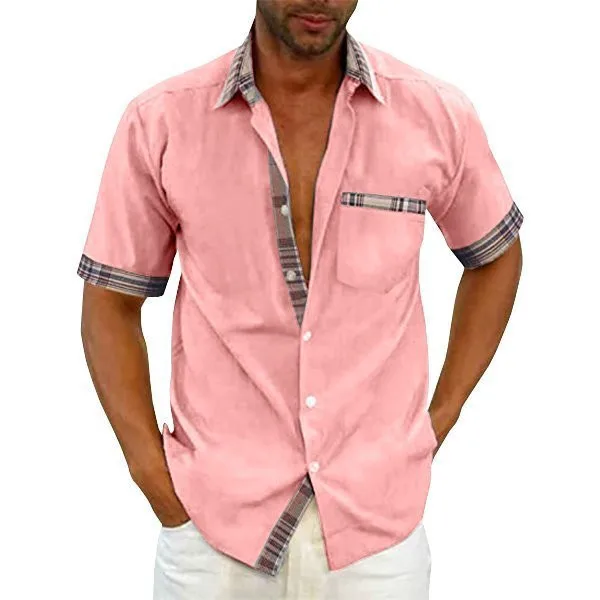 

Men's Casual Plaid Collar Button Summer Shirt shirt Pink