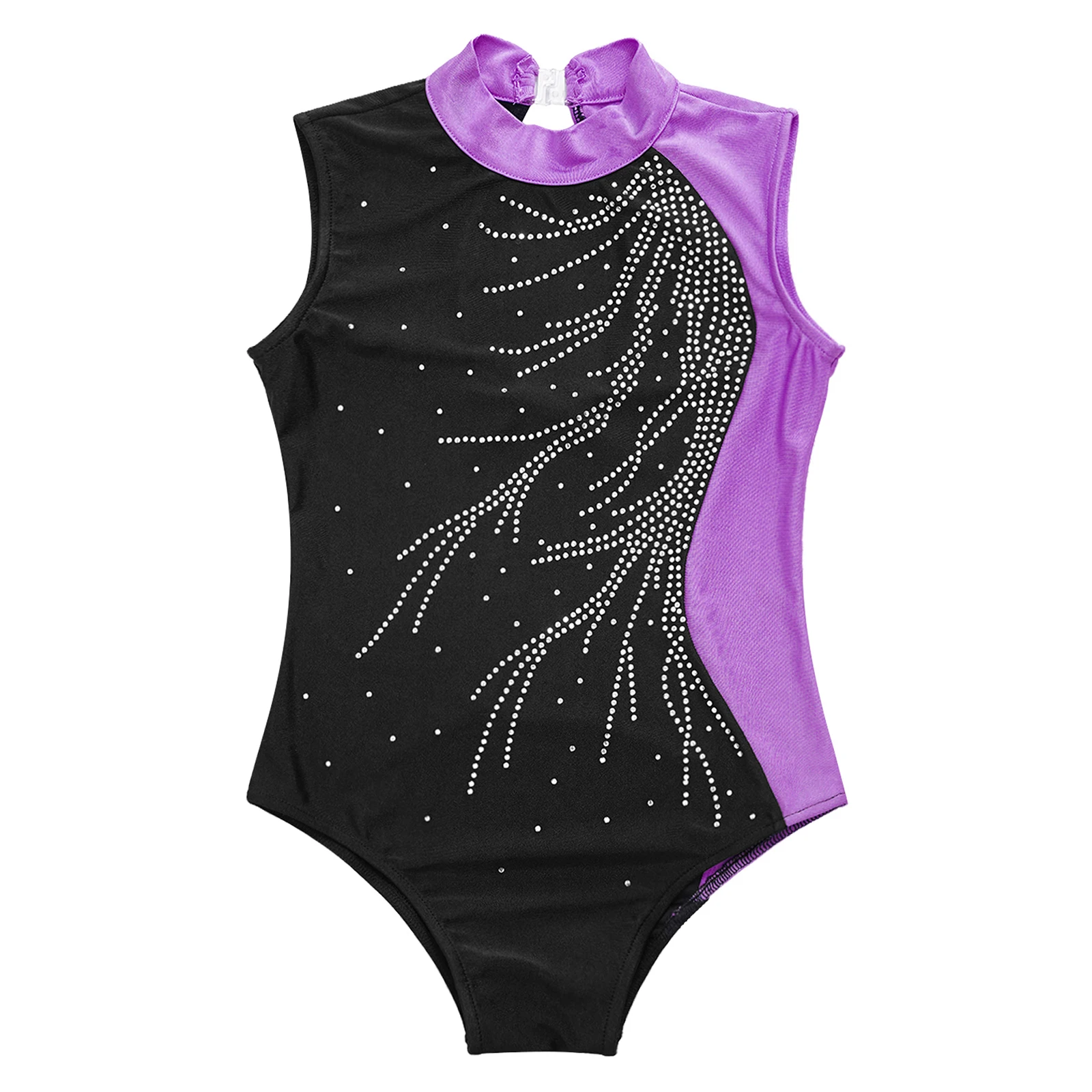 Kids Girls Sleeveless Gymnastics Bodysuit Shiny Rhinestone Skating Gymnastics Jumpsuit for Girl Children Ballet Dance Leotards