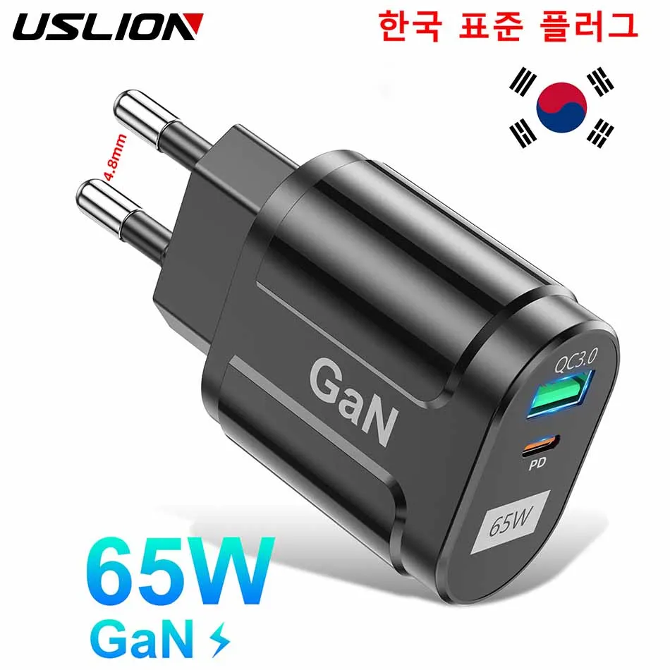 USLIONKoreanSpecificationPlugs65WGaNChargerFastChargerTypeC