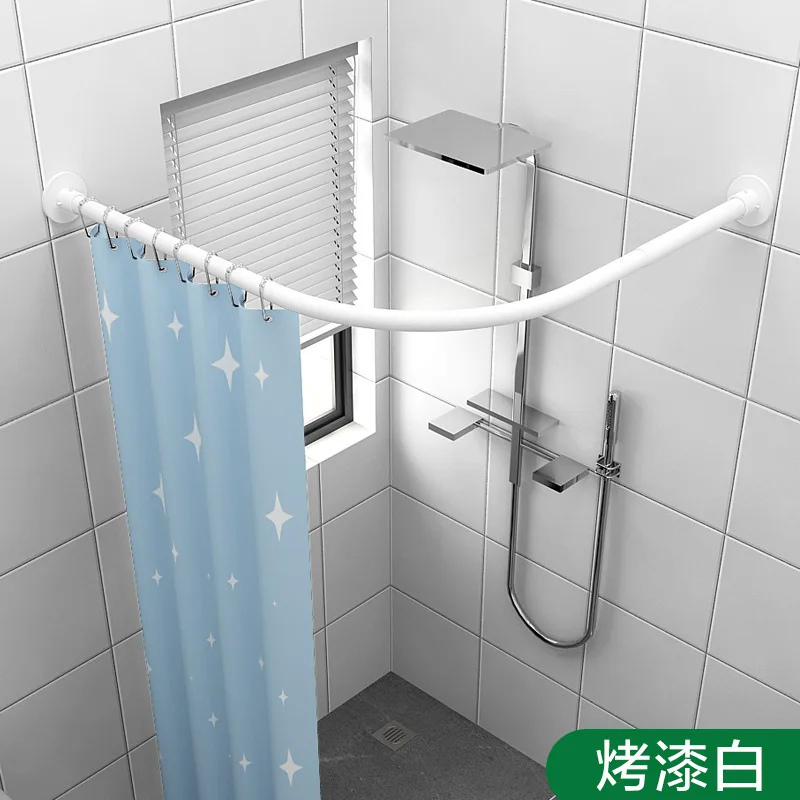 Extendable Curved Shower Curtain Rod white L Shaped Stainless Steel Shower  Curtain Poles Punch-Free Bathroom Curtain Rail 4 Size - AliExpress