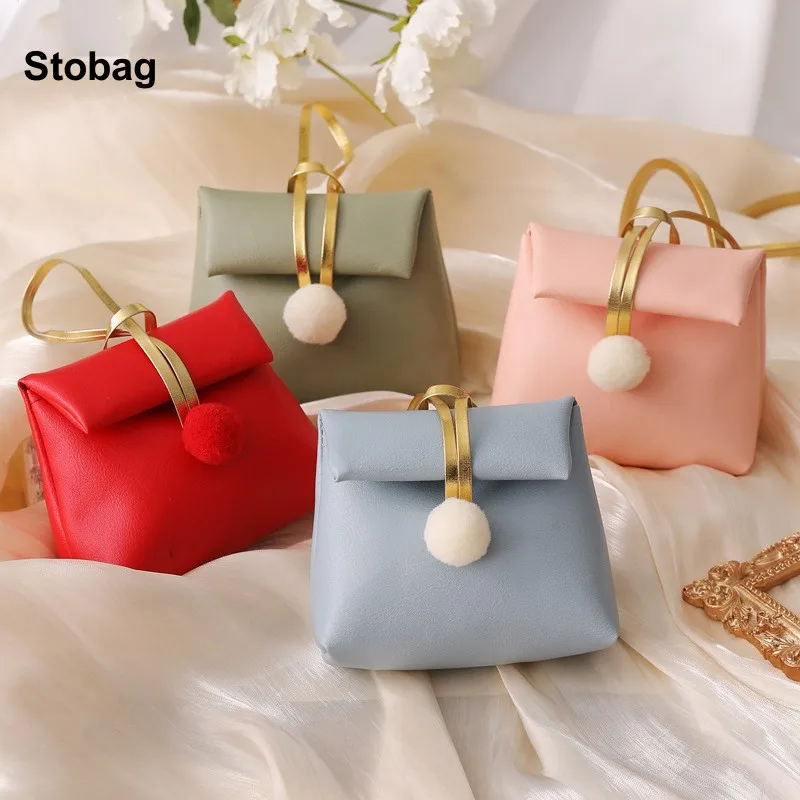 

StoBag 5pcs Candy Gift Packaging Bag Box Leather Wedding Small Tote Chocolate Sweet Storage Handbag Pocket Pouches Favor Party