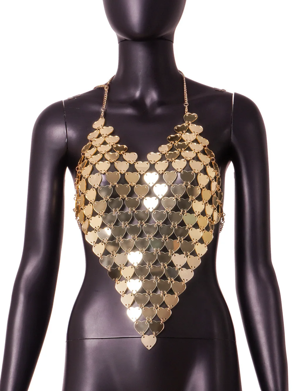 Rabanne Heart Sequin Chainmail Halter Top