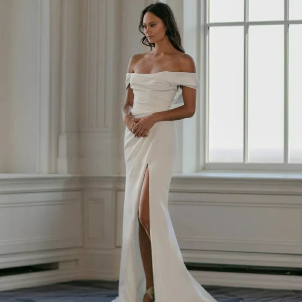 

2024 New Simple Satin Strapless A-Line Wedding Dresses Long Off Shoulder Bridal Gowns Elegant Backless вечернее платье Customed