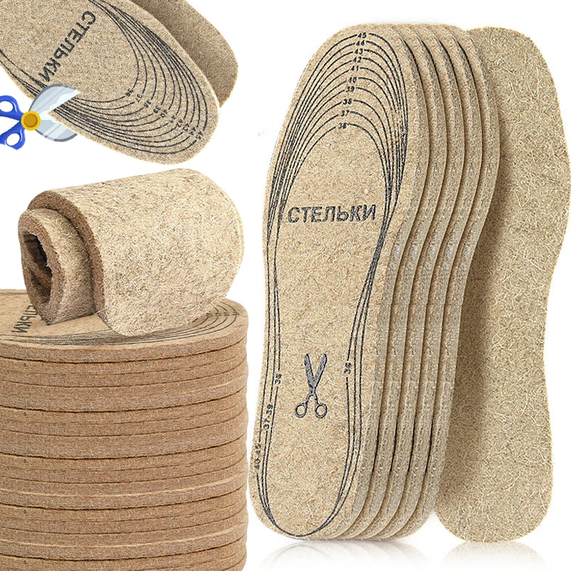 Wool Felt Insoles for Men Women Scalable Warm Shock-absorbing Insoles Shoes Pads Breathable Boots Pad Keep Warm Thicken Insole