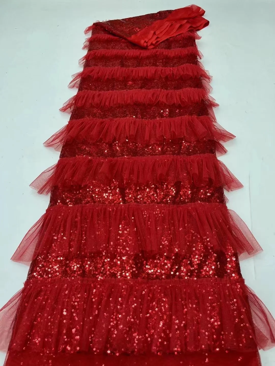 

Red African Sequin Lace Fabric 2024 High Quality French Luxury Sequins Lace Nigerian African Tulle Lace Fabric For Wedding Party