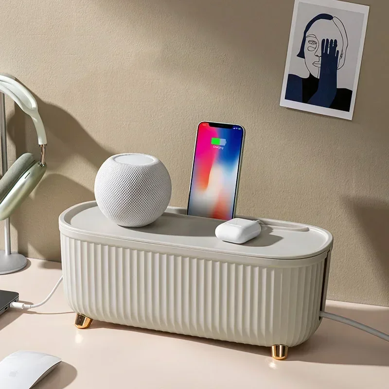 

Cable Storage Box Power Line Storage Case Dustproof Charger Socket Organizer Wire Case Home Winder Organizer Desk Management