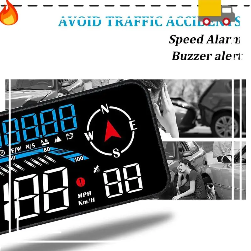 G12 HUD Head-Up Display GPS Car Display Speeding Alarm Driving Speed Universal Black Easy To Use