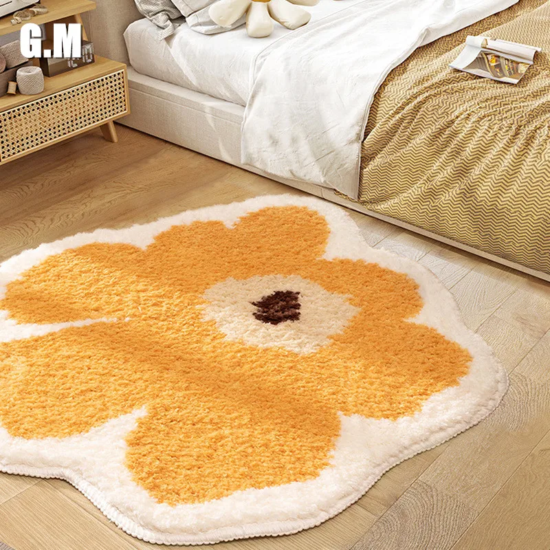 

Ins Flocking Plush Flower Rug Carpet for Living Room Bathroom Anti-slip Mats Bedside Carpet Washroom Floor Mat Entrance Doormat