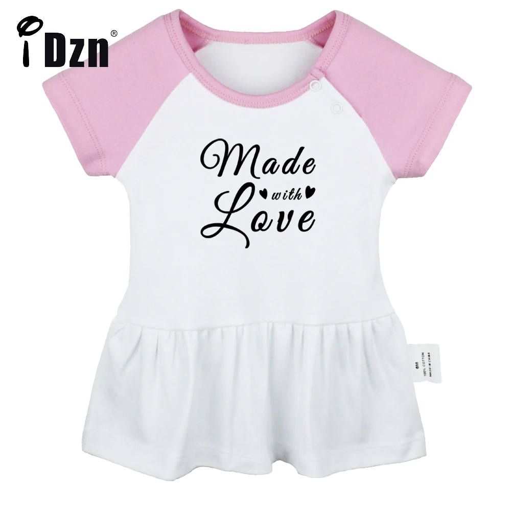 

iDzn Summer NEW Made With Love Baby Girls Cute Short Sleeve Dress Infant Pleated Dress Soft Cotton Dresses Clothes