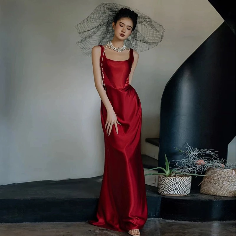 Maßgeschneiderte Modische Satin-Spaghettiträger Sexy Ärmellose Meerjungfrau-Hochzeitskleider 2026 mit Schleppe Brautkleider Vestidos De Novia – Detail 4