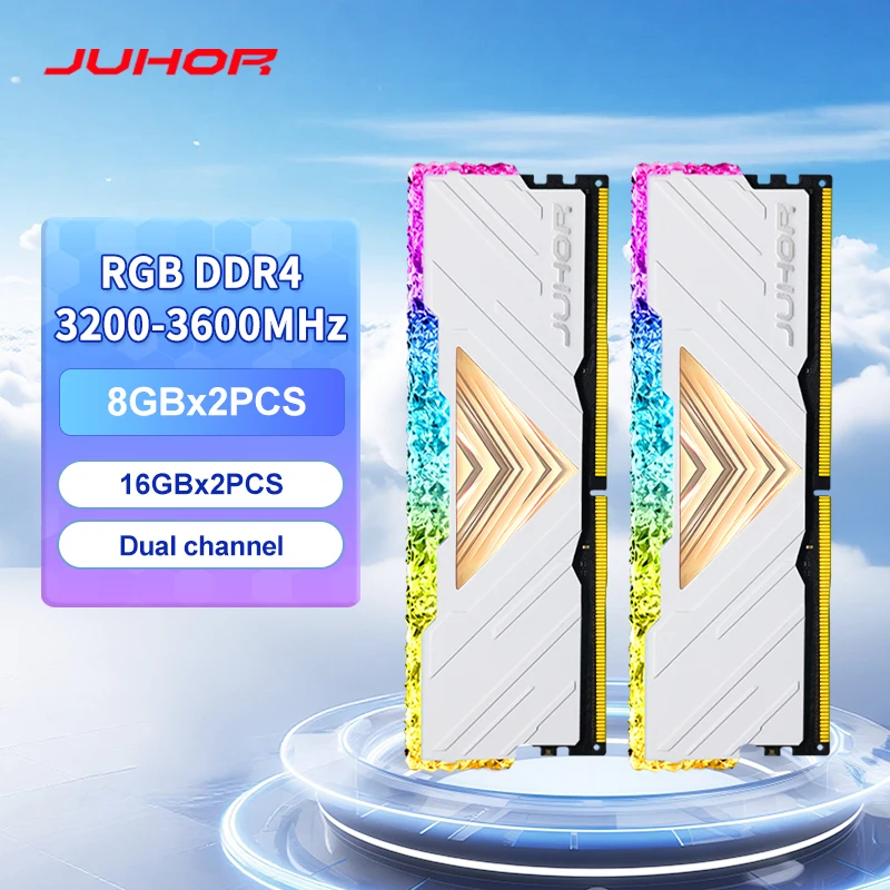 JUHOR Memoria Ram RGB DDR4 8GBX2 16GBX2 3200MHz 3600MHz Kit Dual