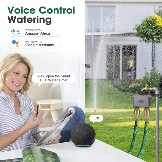 Zigbee/Wifi Automatic Water Timer with Gateway Dual Hose Garden Irrigation Watering System Sprinkler Programmer support Alexa 2