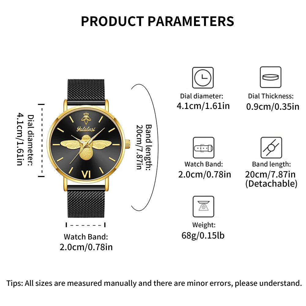 YaLaLuSi Minimalist Quartz Couple’s Watches with 3D Bee Relief Design for Men and Women Relojes De Mujeres