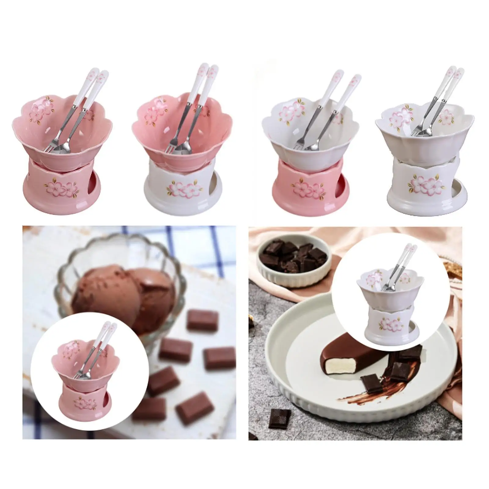 Chocolate Fondue Pot Porcelain Melting Pot Cheese Melting 300ml Chocolate Melter
