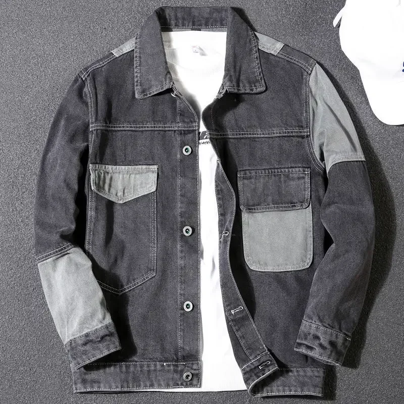 Abrigo vaquero para hombre, abrigo con bordado, chaqueta vaquera para hombre, gris, lavado, de lujo, de marca, de diseñador, elástico, nuevo, talla grande, G, suelto, L