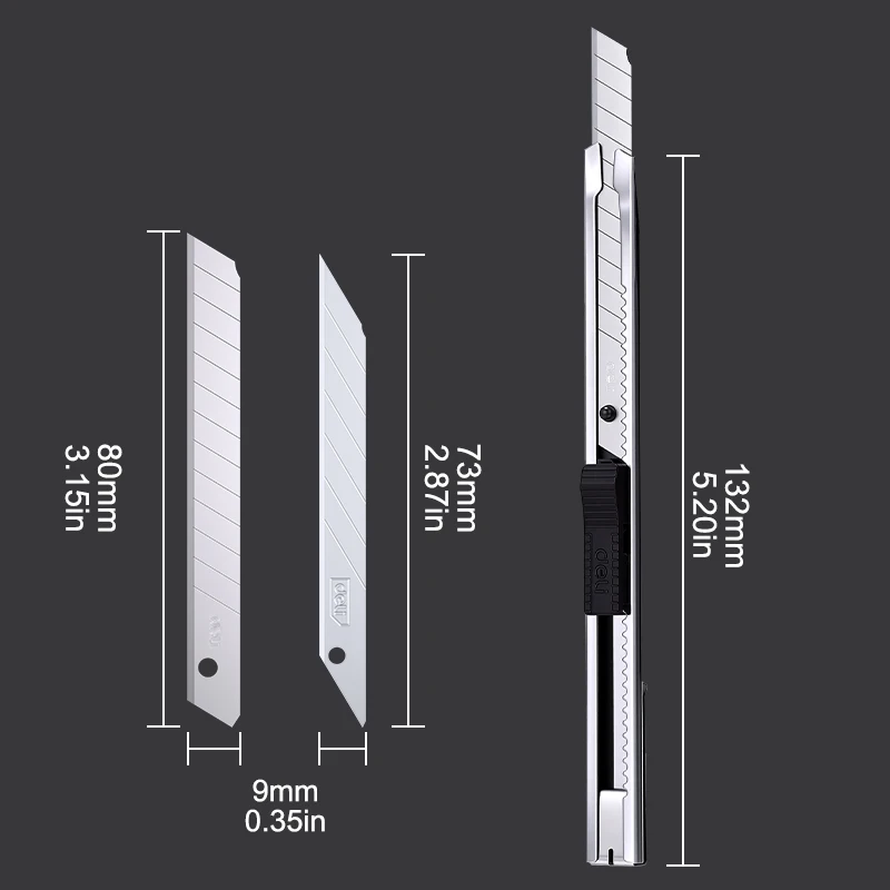 델리 9mm 유틸리티 나이프 세트 합금강 30/60도 블레이드 종이 상자 절단 해체용 나이프 가정 학교 용품