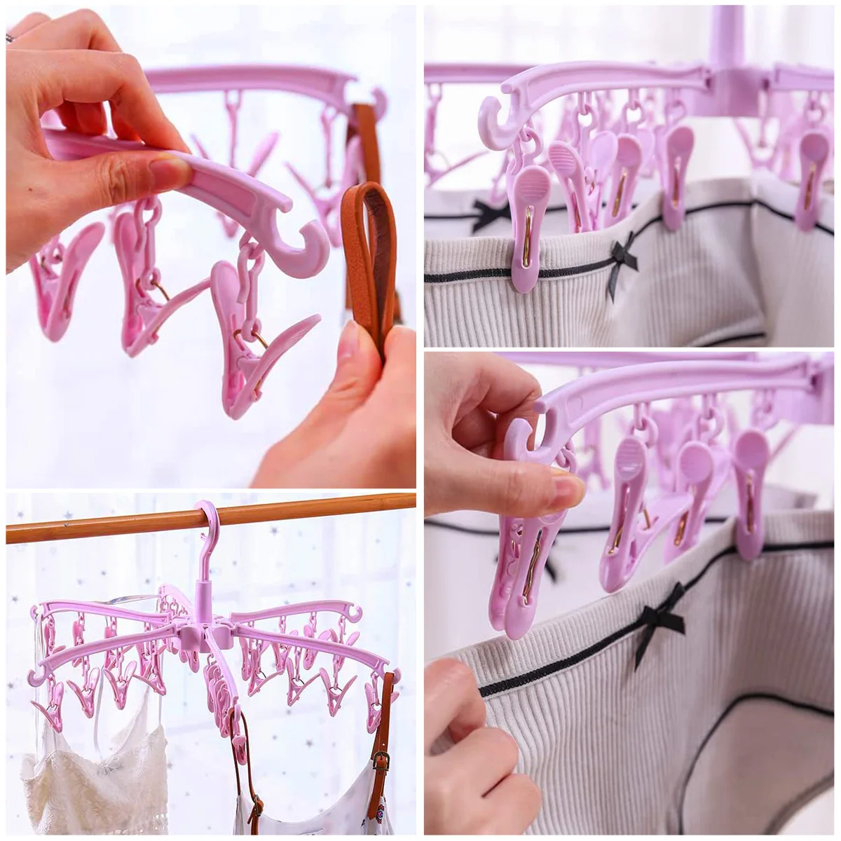 Drying Rack Clothes Drying Rack Sock Drying Rack 24 Clips Plastic Laundry Clothes Hanger Rotatable Hanger Sock Dryer Foldable Portable