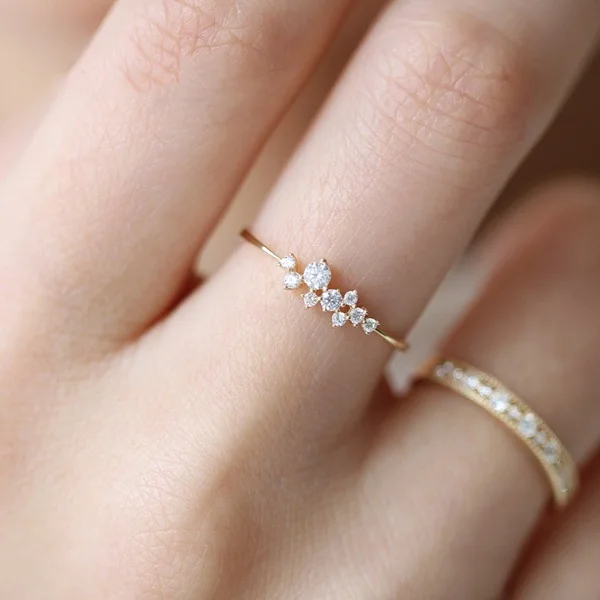 Trendy Elegant Dainty Rings For Women Romantic Women's Ring Shiny Zircon Gold Color Thin Finger Ring Accessories Jewelry KCR088 1