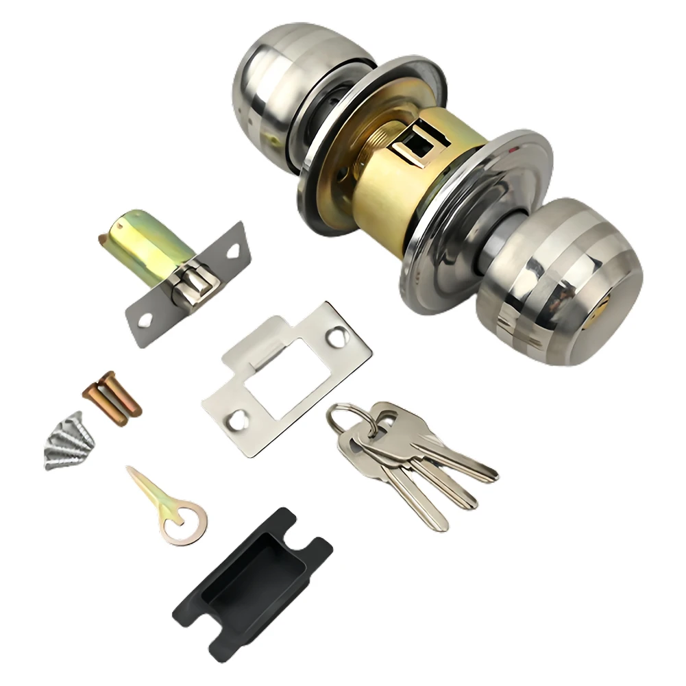 Round Door Knob With Keyed Entrance Passage Door Handle Lock Stainless Steel Interior Exterior Round Lock for Indoor Doors