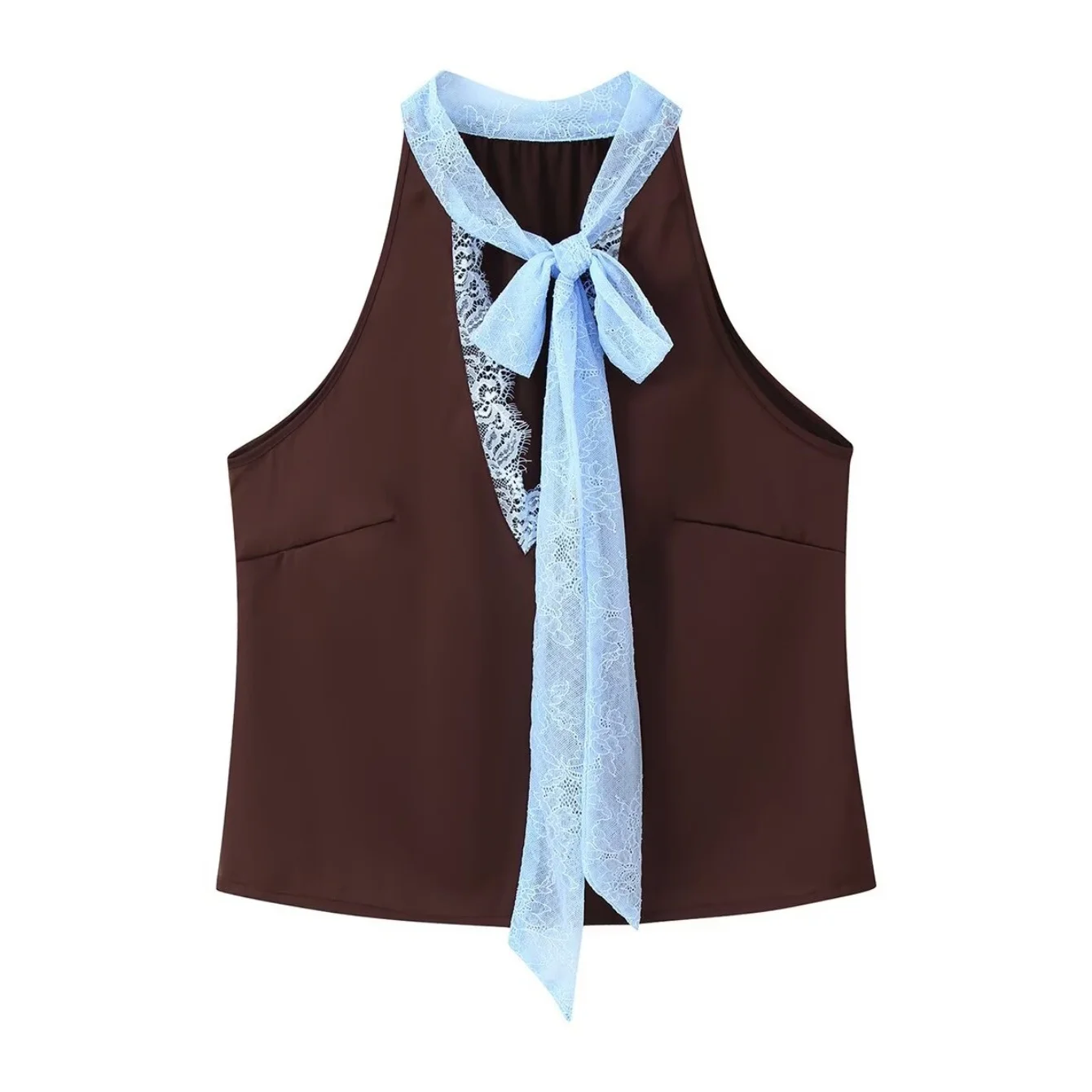 Women Spring Summer New Sexy Lace Embroidery Splicing Skirt Set Or Female Elegant V-Neck Lace-Up Vest Top Or Lady Half Skirt