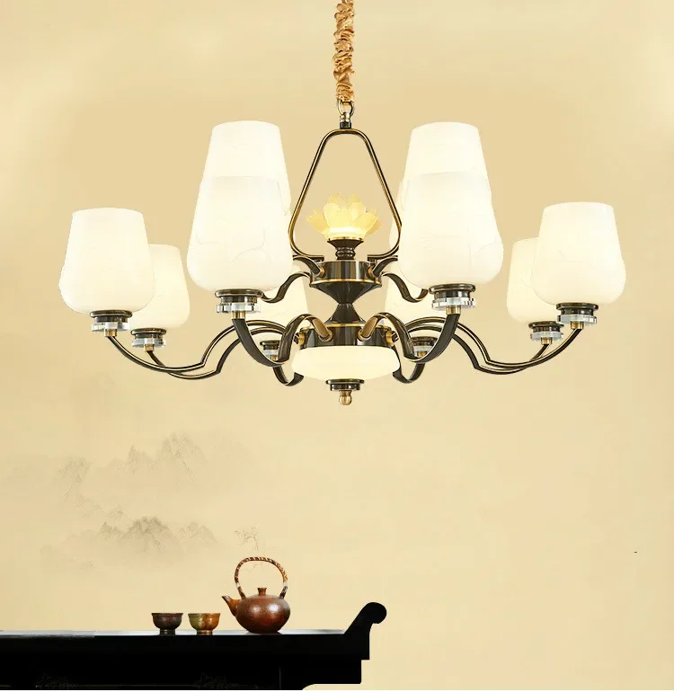 

Light Luxury Branch Crystal Chandelier All Copper for Lving Room Pendant Simple Nordic Retro Multihead Dining Bedroom LED Light