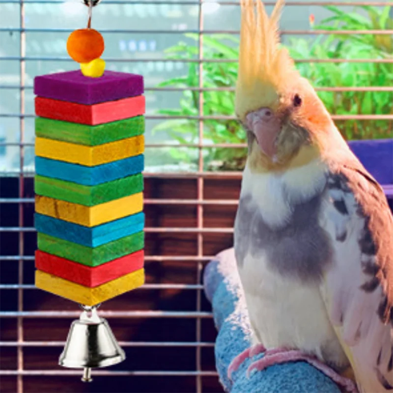Parrot chews on toys, DIY birdcage colorful wood pieces, wooden beads, and wooden sticks spliced bird toys parrot supplies