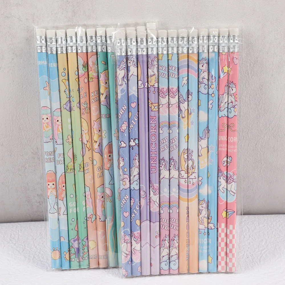 Cartoon Unicorn Mermaid Writing pencils HB Writing Painting Pencils for Kids Birthday Party Favors Stationery Gift Pinata Fillers Bag 24Pcs