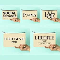 New Women Canvas Cosmetic Bag Text Series Pattern Makeup Bag Wedding Bridesmaid Makeup Bag Gift Handbag Child Pencil Case