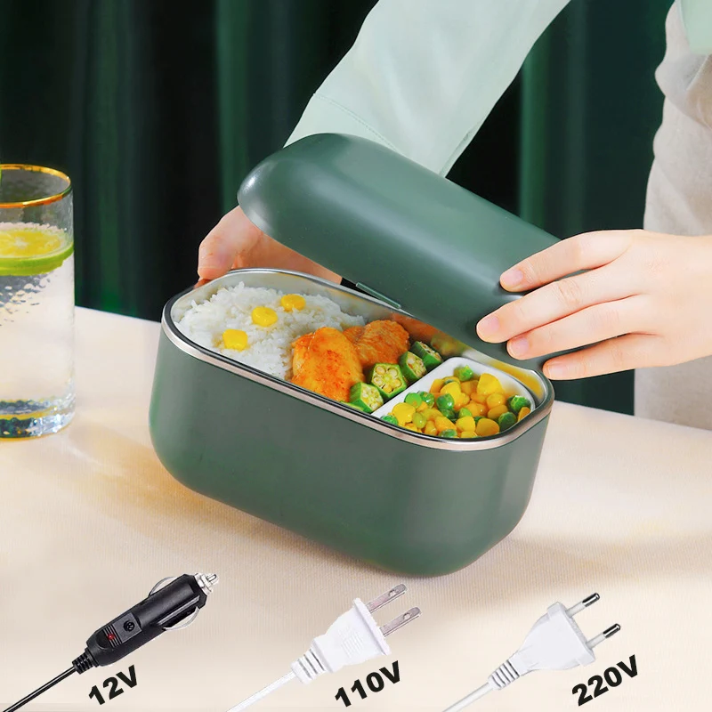 

12V 110V 220V Electric Lunch Box Stainless Steel Car School Picnic Heating Food Warmer Container EU US Plug Leak-proof Office