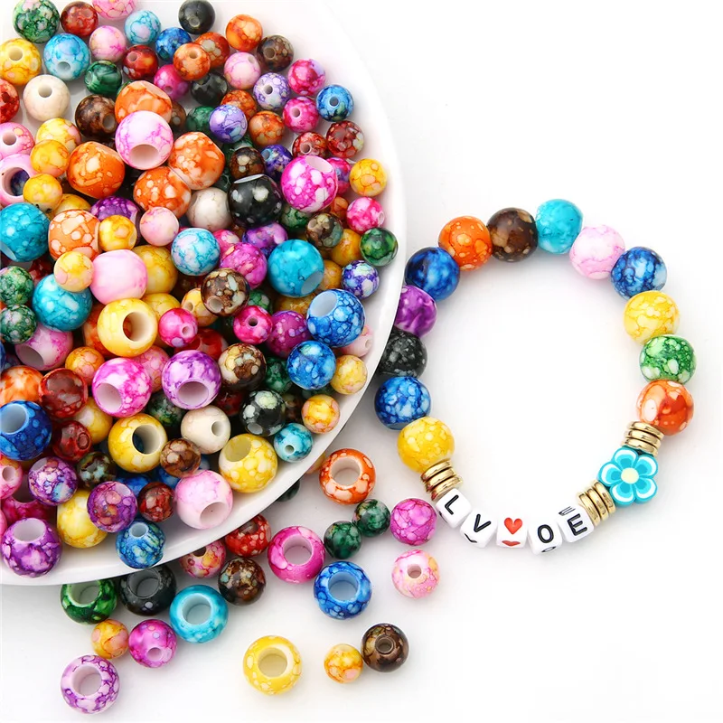 Colorful Painting Round 8mm 10mm ABS Plasic Acrylic Loose Beads Lot For Jewelry Making DIY Findings