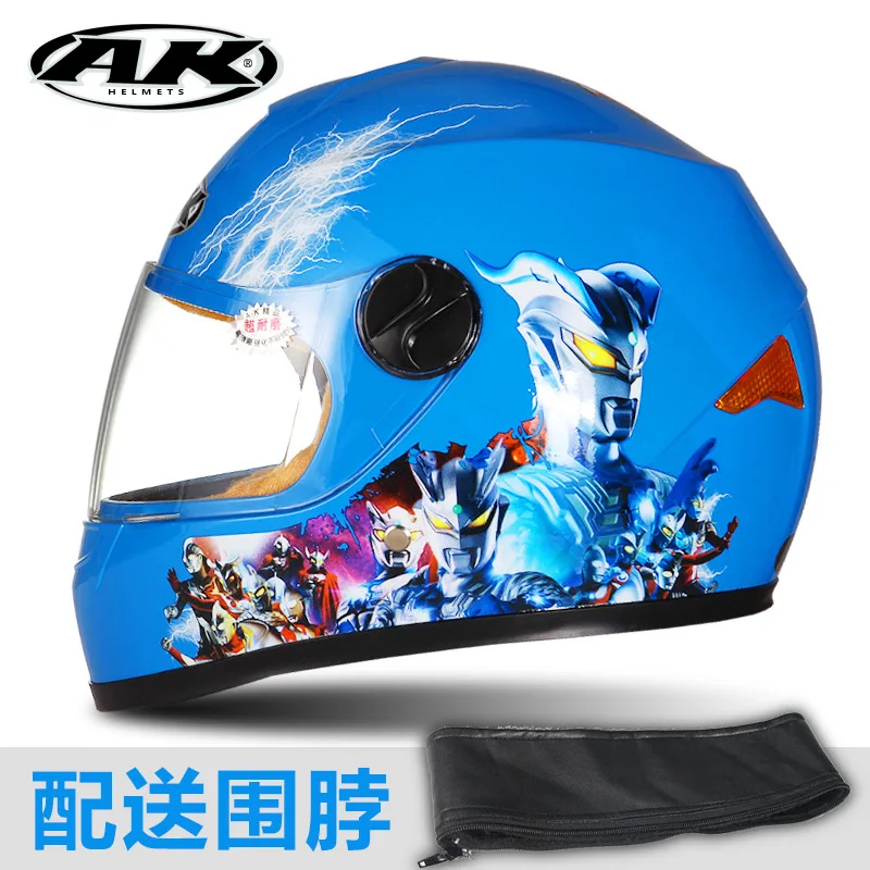 Full Face Motorcycle Helmet for Kids Four Seasons Full Face Helmet Winter Kids Helmet with Sun Visor and Full Warm Bibs for 3-8 Years Old Kids 