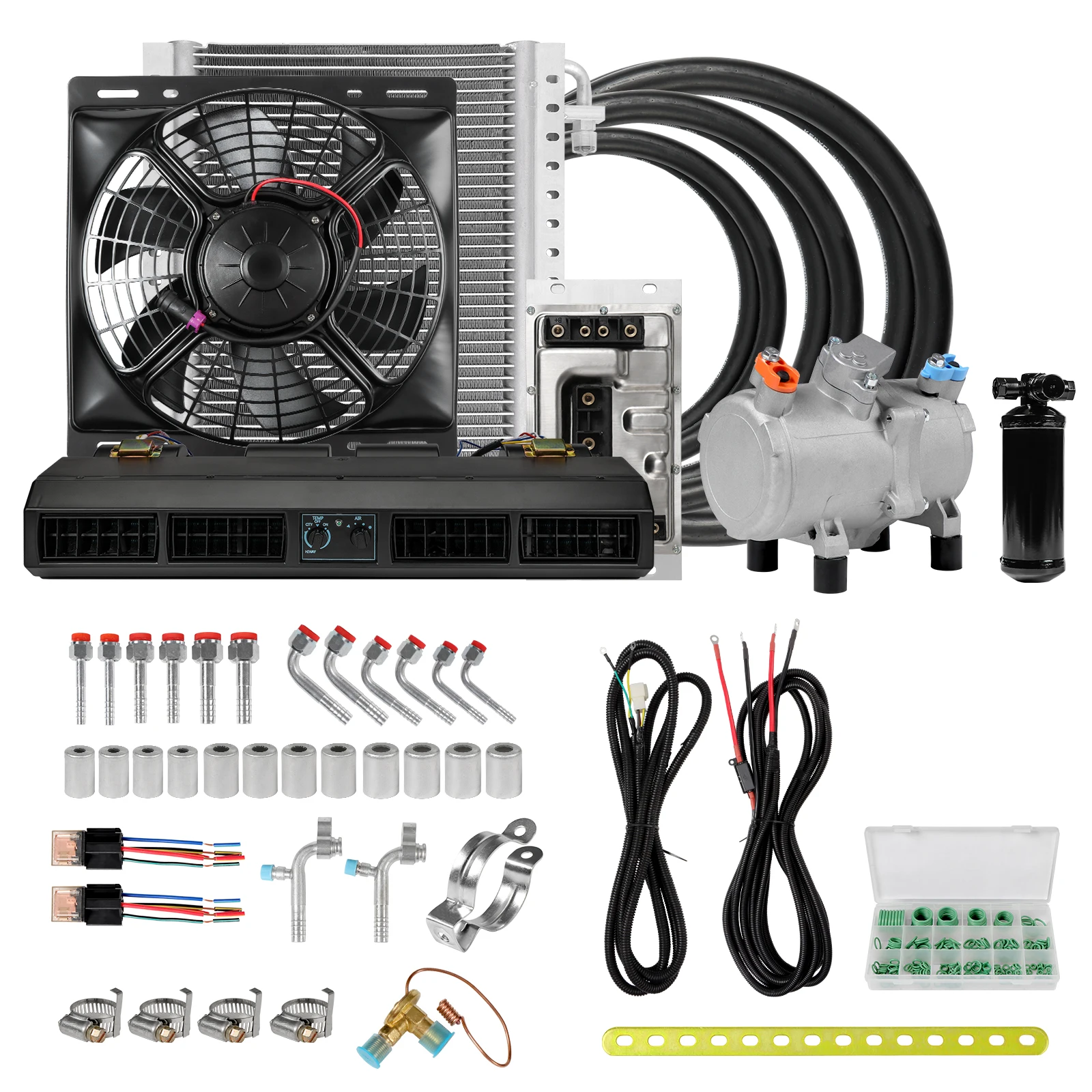 

RV65F 12 В/24 В постоянного тока, автомобильный большой испаритель, комплект A/C для больших транспортных средств, грузовиков, автобусов, домов на колесах, инженерных транспортных средств и т. д.