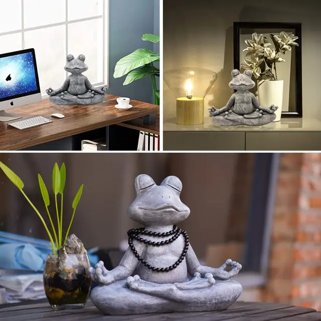 Goodeco Meditation Jóga Béka Figurák Kerti Dekoráció A Szabadban, Zen Garden Figura Szobaasztal Vicces Ajándékok - Image 4