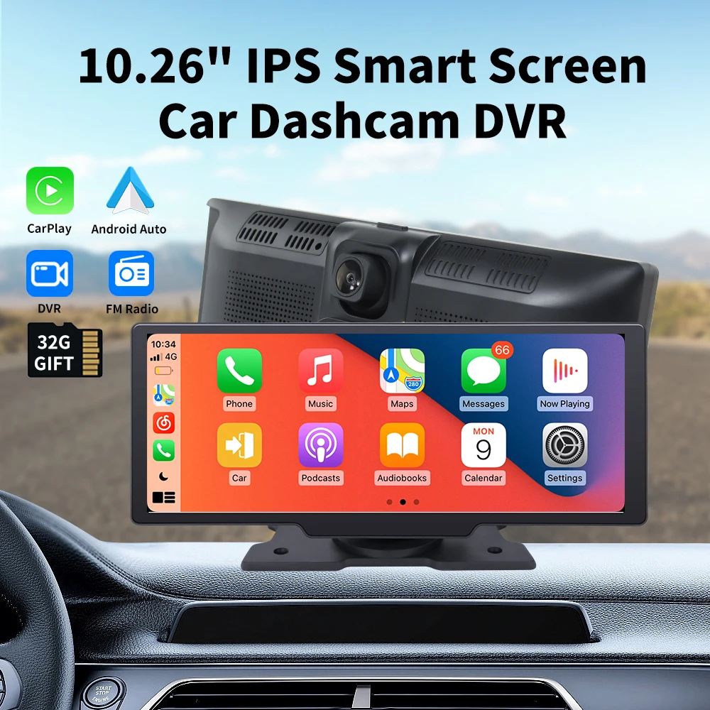 

EKIY Dash Cam Carplay & Android Auto Smart Screen DVR Rear Camera Car Multimedia Monitor GPS Navigation Video Recorder Dual Len